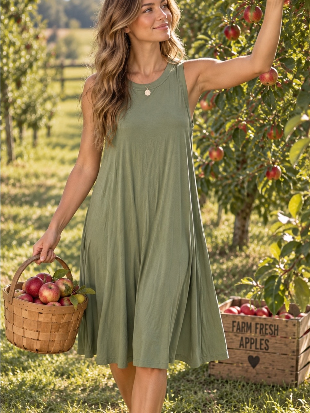 Time and Tru Olive Sleeveless Swing Dress